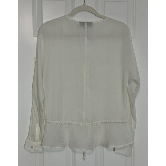 LOFT Sheer Button Front Blouse XS Drawstring Waist Clean Girl Romantic Feminine - Picture 3 of 7